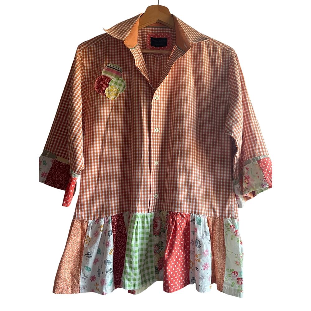 Handmade Gingham Ruffle Top Colorful Whimsy Size Large